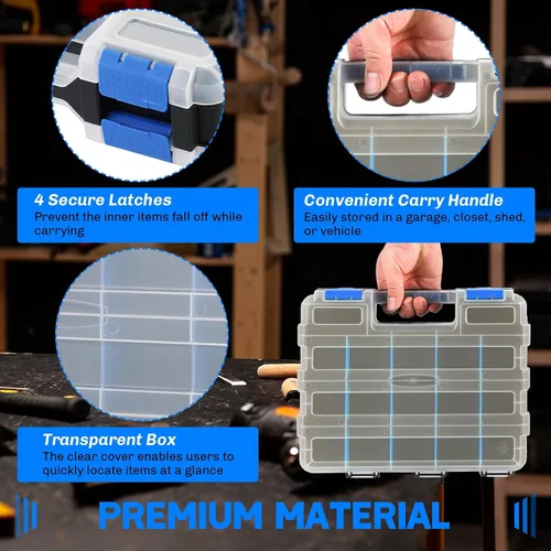 Miniatura 5 de Organizador de piezas pequeñas Caja de almacenamiento para herramientas, caja de herramientas con 34 compartimentos, caja organizadora de doble