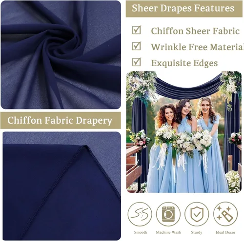 Miniatura 4 de Tela de gasa para arco de boda, 2 paneles de 6 yardas, cortinas de techo transparentes de gasa para fiestas, bodas, ceremonias, recepciones, Azul