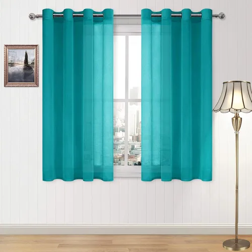 Miniatura 56 de DWCN Cortinas traslúcidas color verde frijol para sala de estar y dormitorio - Cortinas voile con aspecto de lino sintético con ojales en la parte