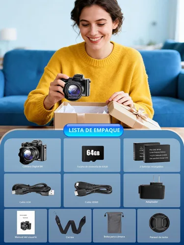 Miniatura 8 de Cámara digital 8K, cámaras WiFi de 88 megapíxeles para fotografía con pantalla táctil de 3.2 pulgadas, cámara de videoblogs
