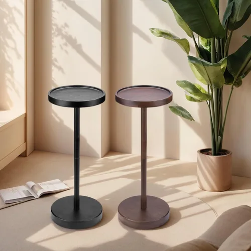 Miniatura 9 de Mesa auxiliar con pedestal de madera maciza de acacia - Mesa redonda pequeña para Martini