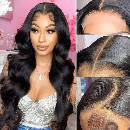 Miniatura 16 de Aaliweya Peluca de encaje frontal 360 HD con encaje frontal 360, peluca de cabello humano para mujer, densidad 180, prearrancada, sin pegamento, 1B