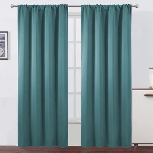Miniatura 31 de LEMOMO Cortinas opacas negras para cocina, 42 x 45 pulgadas, juego de 2 paneles de cortinas opacas con bolsillo para cortinero para ventana pequeña