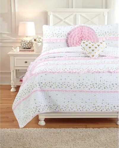 Miniatura 19 de Cozy Line Home Fashions Juego de ropa de cama acolchado reversible de niña con volantes rosa claro y azul de 100% algodón, colcha, cubrecama