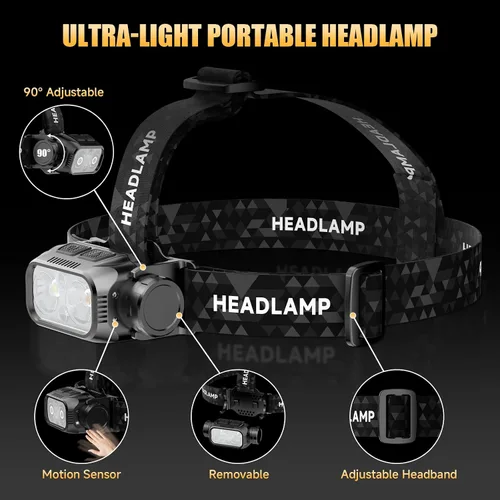 Miniatura 7 de ATDOALL Linterna frontal LED recargable, lámpara de cabeza súper brillante de alto lumen con luz roja, sensor de movimiento, 5 modos, ajustable a