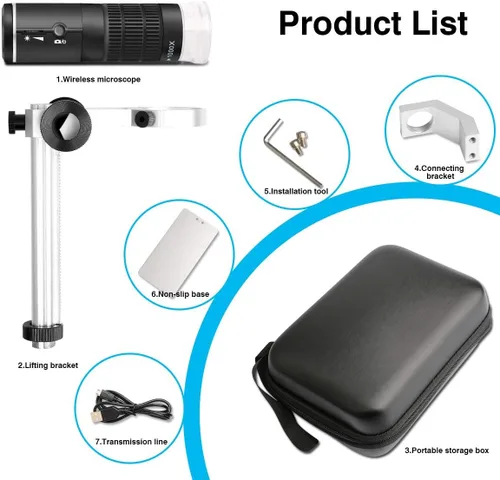 Miniatura 8 de Microscopio digital WiFi para iPhone, teléfono Android, Mac, Windows, HD 1080P/720P, grabación de video 50-1000X, microscopio portátil inalámbrico