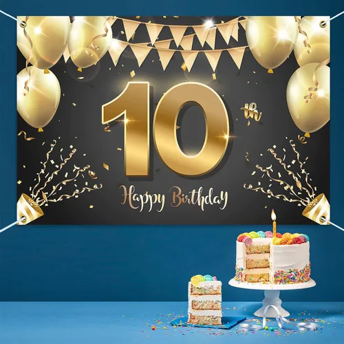 Miniatura 5 de HAMIGAR Fondo de pancarta de feliz cumpleaños número 10 de 6 x 4 pies, decoraciones de cumpleaños de 10 años, suministros de fiesta para niñas