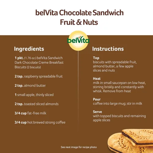 Miniatura 17 de belVita Sándwiches de galletas de barra de desayuno, crema de chocolate negro, 30 paquetes en total, 6 cajas (2 galletas por paquete)