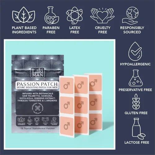 Miniatura 4 de Laki Naturals Parche de Pasión para Hombres (Paquete de 15) – Apoya la circulación, la vitalidad, el vigor y la energía con ingredientes naturales