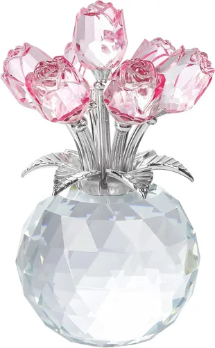 YWHL Figurilla de Flor de Rosa Rosa de Cristal Hecha a Mano con Jarrón Redondo, Regalos de Rosas para Novia, Esposa, Hermana, Regalos Románticos
