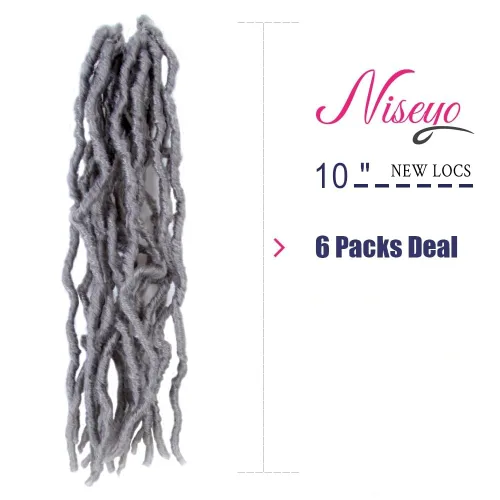Miniatura 2 de Niseyo Rastas Falsas Grises de Ganchillo de 10 Pulgadas Rastas Suaves, 6 Paquetes Rastas Cortas de Ganchillo Pre-enlazadas Extensiones de Cabello
