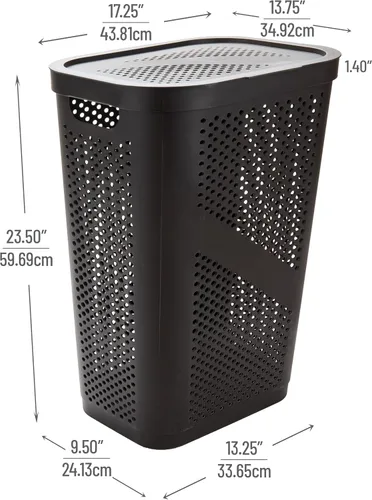 Miniatura 3 de Mind Reader Cesta delgada para ropa sucia con tapa, cesta de ropa de 60 L, plástico ventilado, color marrón