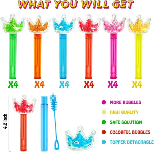 Miniatura 3 de uoyoi Recuerdos de fiesta de princesa, 24 piezas de varitas de burbujas con corona de brillo para niños, varita de burbujas con corona brillante