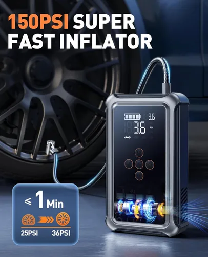 Miniatura 3 de Arrancador de salto con compresor de aire, batería portátil de 5000 A (todo gasolina/10L diesel) con inflador de neumáticos de apagado automático