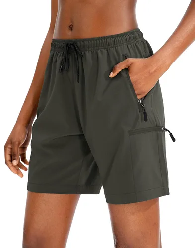 SANTINY Pantalones cortos tipo cargo de senderismo para mujer, de secado rápido, ligeros, para verano, viajes, atléticos, golf con bolsillos con