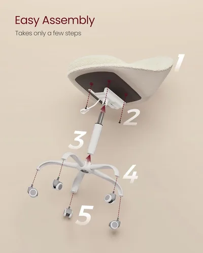 Miniatura 8 de VASAGLE Silla de tocador con respaldo, silla de escritorio giratoria ajustable y linda con ruedas, sherpa y cuero PU para soporte lumbar, compacta