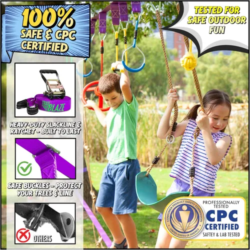 Miniatura 2 de Trailblaze Curso de Obstáculos de Guerrero Ninja para Niños - Diversión al Aire Libre 2x55 Pies de Cuerda Floja Ninja, Red de Escalada, Escalera
