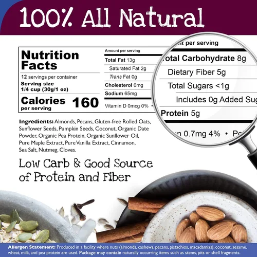 Miniatura 2 de True North Granola - Granola baja en azúcar, primera cita, nuez de arce, rica en proteínas, sin gluten, vegano, sin OMG, bolsa a granel, 12 onzas