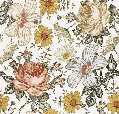 Miniatura 7 de Blooming Wall Papel pintado multicolor de peonía y margaritas para despegar y pegar autoadhesivo extraíble mural de pared decoración de pared