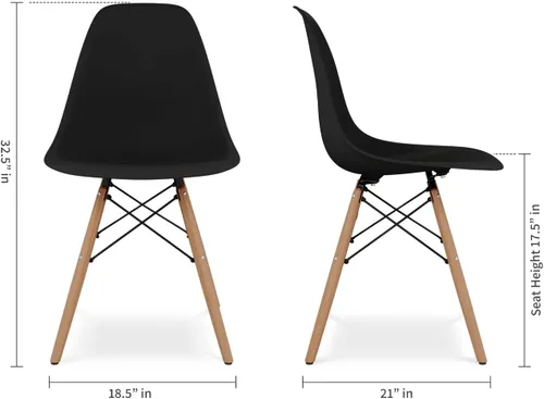 Miniatura 2 de Pyramid - Sillas de comedor de plástico y madera de 17.5 pulgadas, color negro (juego de 2)