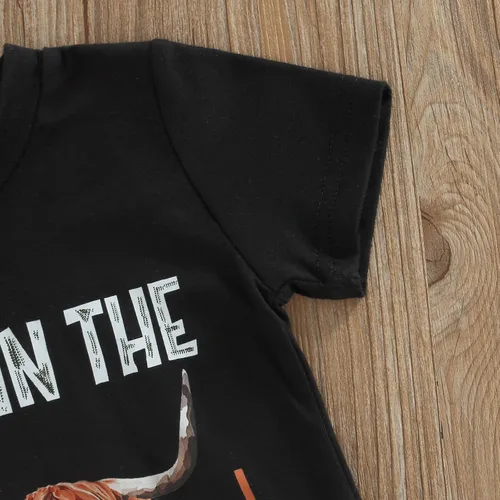 Miniatura 11 de fhutpw Conjunto de camiseta de manga corta con estampado de vaca y pantalones acampanados de dibujos animados para niñas