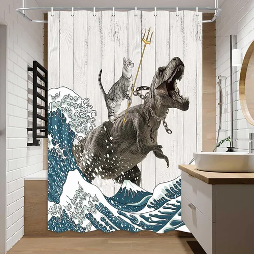 Miniatura 9 de Boziqr Divertidas cortinas de ducha para baño, bonita cortina de baño de elefante, luna, bosque, decoración rústica de granja, tela de poliéster