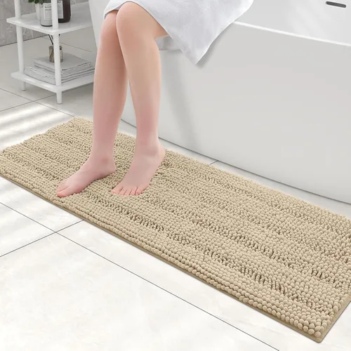 Miniatura 15 de Grandaily Alfombras de baño de felpilla a rayas de 24 x 16 pulgadas, extra gruesas y suaves, absorbentes, parte trasera de goma, alfombra de ducha