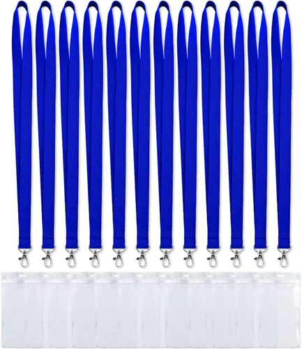 Paquete de 12 cordones azul brillante para tarjetas de identificación, cordón con soportes de identificación antipérdida para crucero (azul, paquete