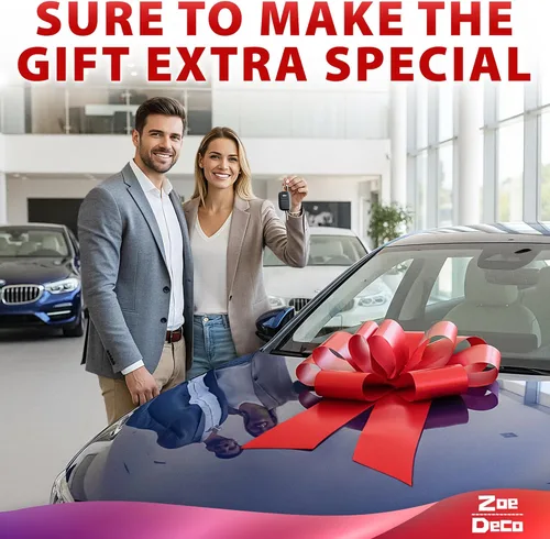 Miniatura 2 de Zoe moño con diseños para auto, color rojo, para regalo, lazo grande de 23 pulgadas para capota o parabrisas, moño con textura elegante.