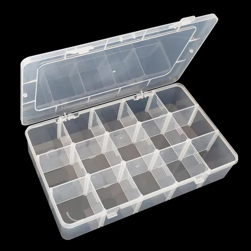 Miniatura 2 de ZUFECY Caja de aparejos de pesca, organizador transparente con 15 divisores ajustables, caja de almacenamiento para dispositivos, joyas, cebos