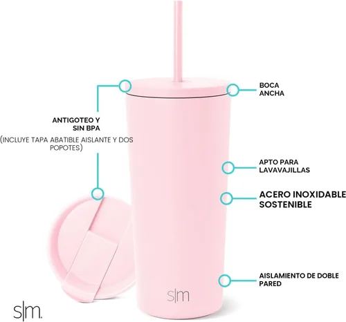 Miniatura 2 de Simple Modern - Vaso aislado con tapa y pajita, botella de agua reutilizable de acero inoxidable, taza de café helado, taza de viaje, regalos