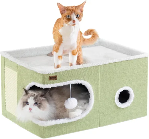 Miniatura 7 de Garnpet Cama para Gatos de Interior Casa Cubo, Camas de Cueva para Gatos Cubierta y Muebles con Almohadilla Rascadora y Tienda Refugio, Lindo Gris