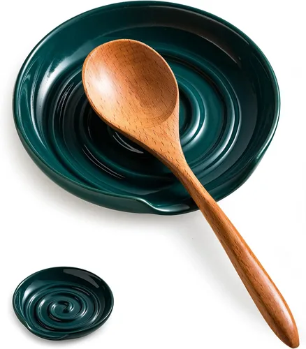 Miniatura 14 de Soporte para cuchara, soporte para cuchara con bandeja profunda para evitar derrames de salsa, soporte para utensilios para espátula, cuchara de Gris