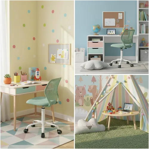 Miniatura 7 de FurnitureR Silla de escritorio para adolescentes, niños y niñas, silla de tareas con malla transpirable y polipropileno con respaldo medio, altura