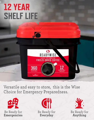Miniatura 4 de ReadyWise Suministro de alimentos de emergencia: cubo de café liofilizado de 360 porciones, alimentos de supervivencia, paquetes de café