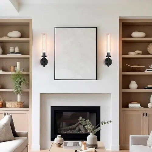 Miniatura 5 de Apliques de pared modernos en negro con cableado integrado, aplique de pared de 21'' con textura estriada para baño, aplique de pared