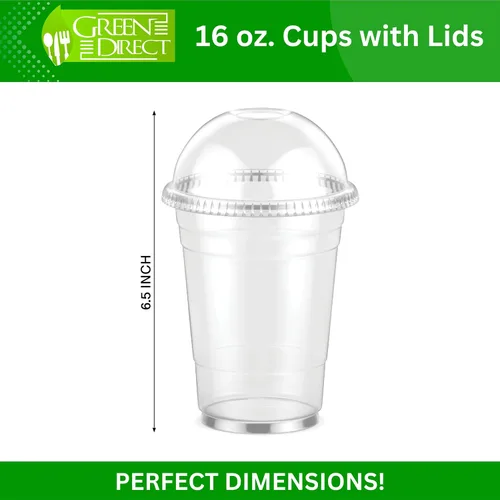 Miniatura 2 de Green Direct Vasos desechables de plástico transparente de 10 onzas con tapas, para café helado, Bubble Boba, bebidas frías y batidos, paquete de 100