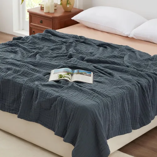 Miniatura 29 de Love's cabin - Manta de muselina de 6 capas 100% algodón, 90"x90", manta de muselina tamaño queen para sofá o cama, de algodón de gasa ligera y Beige