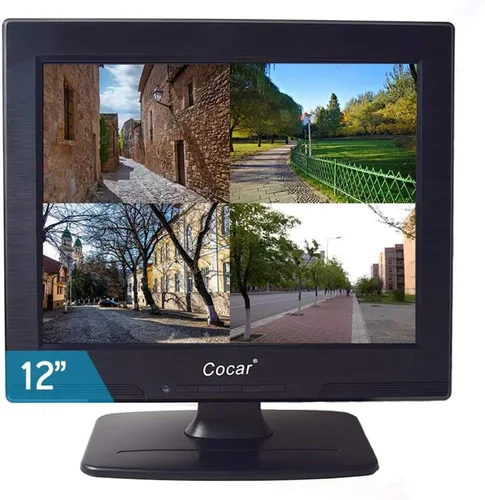 Cocar Monitor de CCTV, monitor de seguridad LCD de 12 pulgadas, HDMI, VGA, AV y BNC 4:3, pantalla de computadora HD, pantalla LCD con 2 altavoces