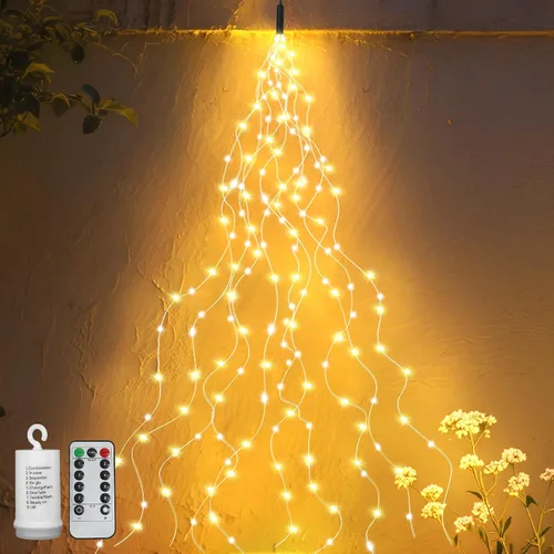 Miniatura 10 de Guirnalda de luces solares para exteriores, 8 modos, 220 luces LED, multihebra, impermeable, regadera, guirnalda de luces para jardín, patio, árbol