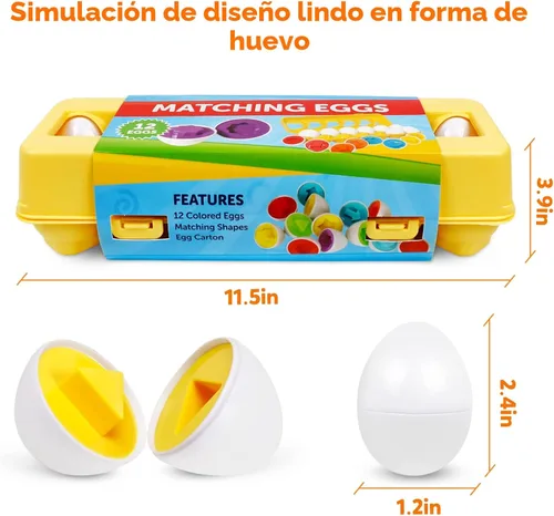 Miniatura 3 de Montessori - Juego de 12 huevos geométricos, juego de rompecabezas de huevos de color y forma, huevos a juego para niños pequeños de 1 a 3 años