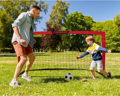 Miniatura 7 de L RUNNZER Portería de fútbol para niños, red de fútbol desplegable para patio trasero, juego de 2 con funda de transporte portátil Rojo
