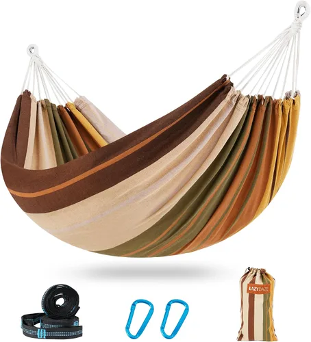 Miniatura 17 de Lazy Daze Hammocks Hamaca doble brasileña de algodón, extra grande, portátil, para acampar al aire libre, con correas para árboles y bolsa de viaje