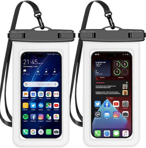 Paquete de 2 bolsas impermeables universales blancas de hasta 8.3 pulgadas, bolsa seca para teléfono grande, nivel de protección: IP68, deportes al