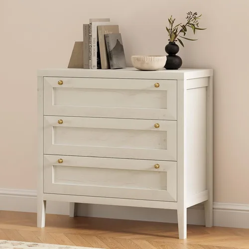 Miniatura 4 de 3 Drawers Dresser Set of 2 for Bedroom, Farmhouse Closet Storage Organizer with Golden Handles, Wooden Nightstand End Table for Living Room