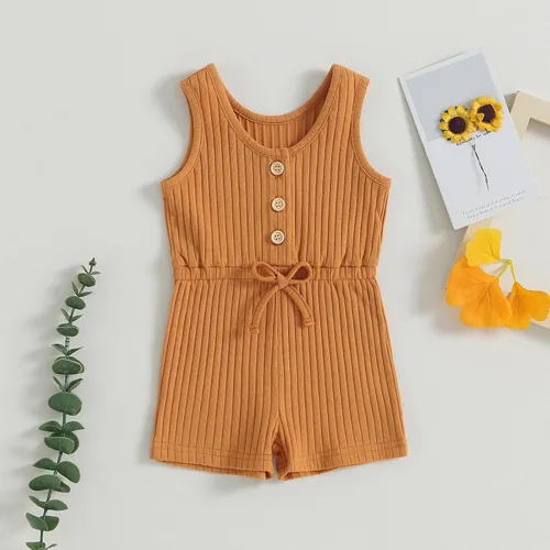 Miniatura 44 de Traje de verano para niña pequeña, de manga corta, acanalado, overol liso, pantalones cortos, ropa para recién nacidos