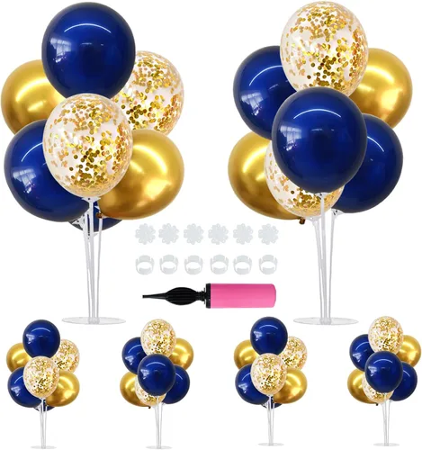 Miniatura 26 de TONIFUL Juego de 6 centros de mesa de globos de color azul marino y plateado para mesa, kit de arco de globos para decoraciones de graduación 2026