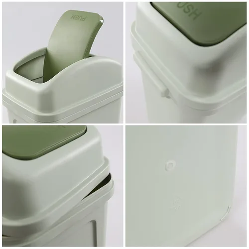 Miniatura 3 de Bote de basura de plástico de 1.8 galones con tapa abatible, cubo de basura pequeño, color verde