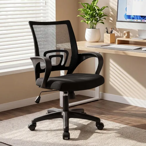 Miniatura 2 de NEO Chair Silla de computadora de oficina con respaldo medio, asiento ergonómico de malla para juegos, cómodo soporte lumbar, ruedas giratorias