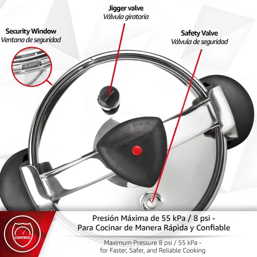 Miniatura 7 de Magefesa Star Recta - Olla a presión tradicional 14L, acero inoxidable 18/10, para todo tipo de cocinas, inducción, 3 sistemas de seguridad